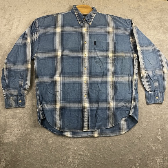 Chaps Other - Chaps by Ralph Lauren Vintage Men's XL Blue Button-Up Checked Shirt 100% Cotton